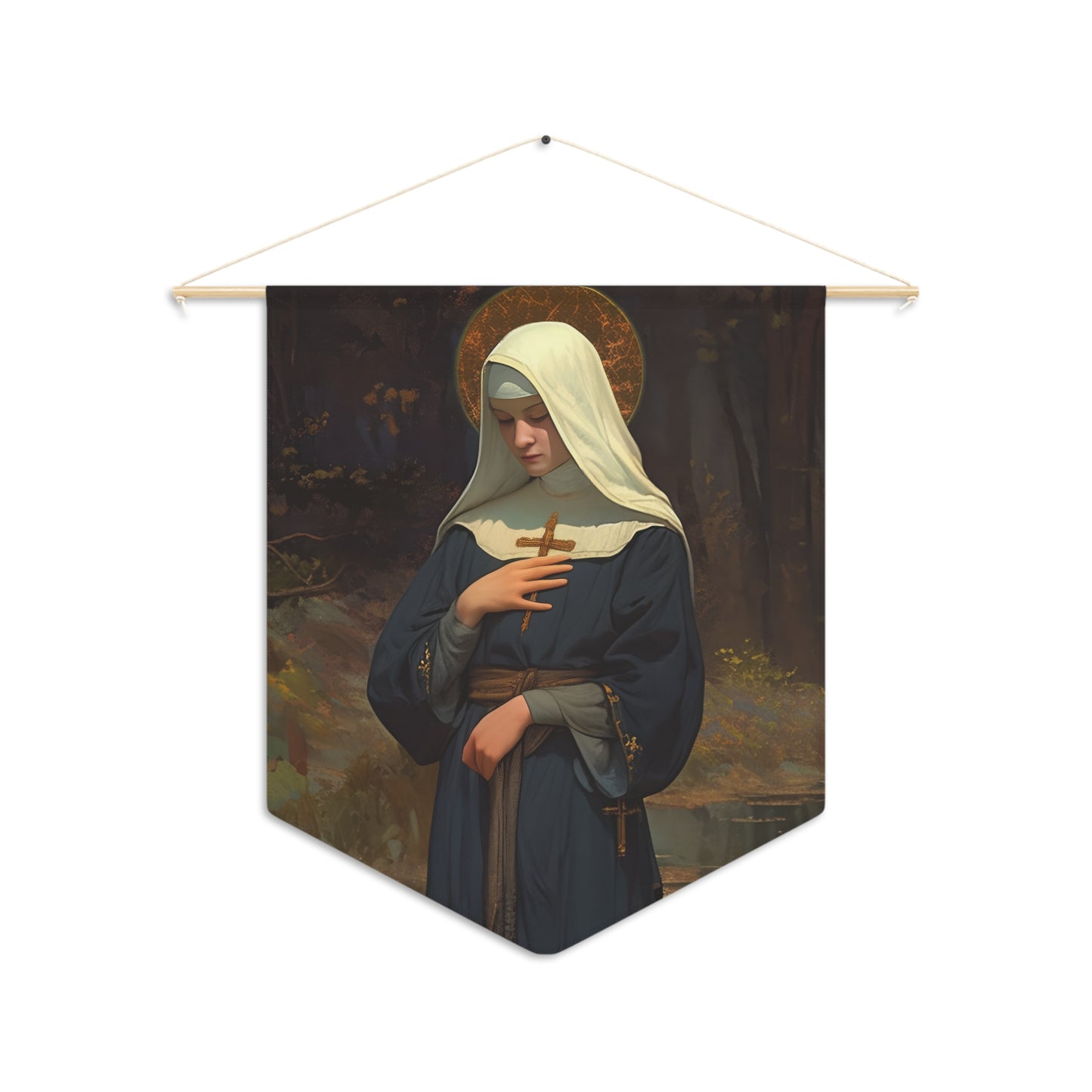 Saint Modwenna Pennant / Banner / Wall Hanging - Prayer room art - 18" x 21" - Catholic prayer Religious Gift - Large Hanging Wall Art