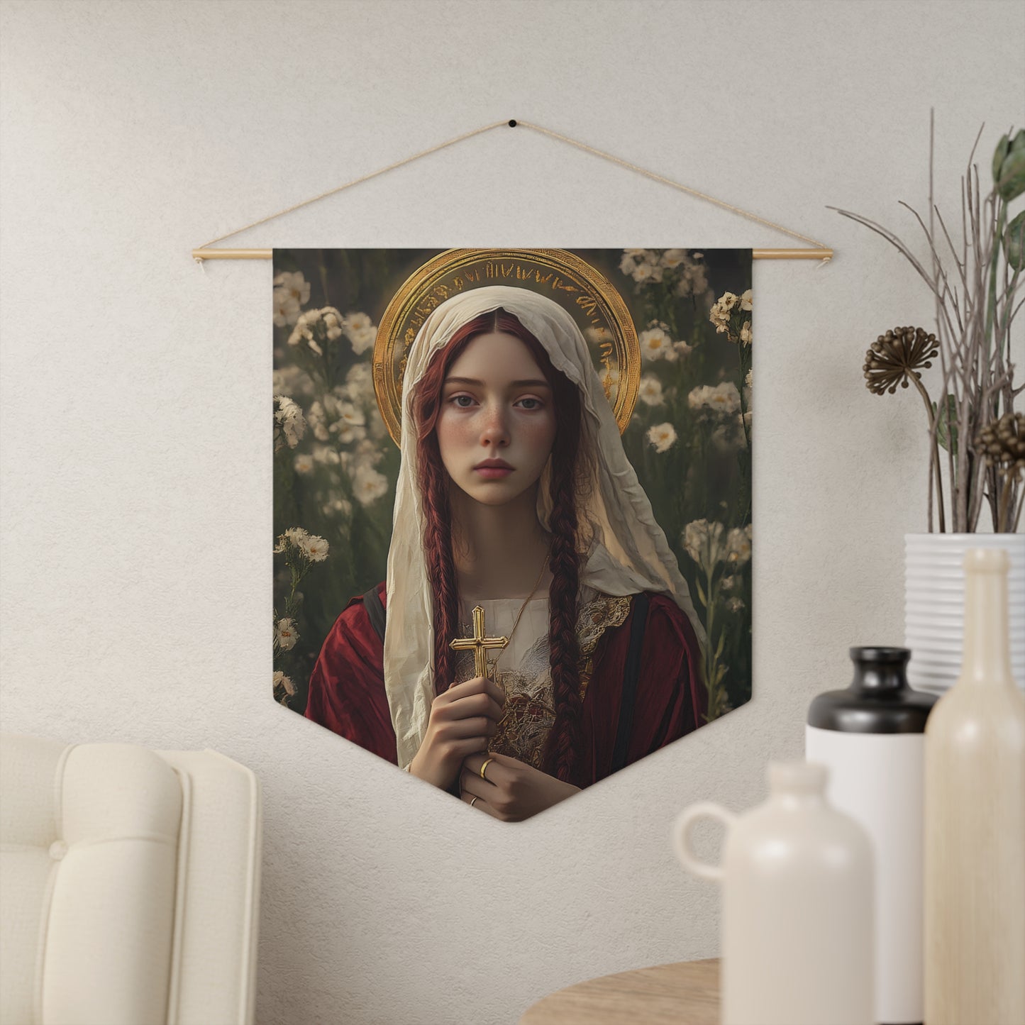 Saint Hilaria - Wall Banner / Wall Hanging - Christian Art - Prayer room - 18" x 21"