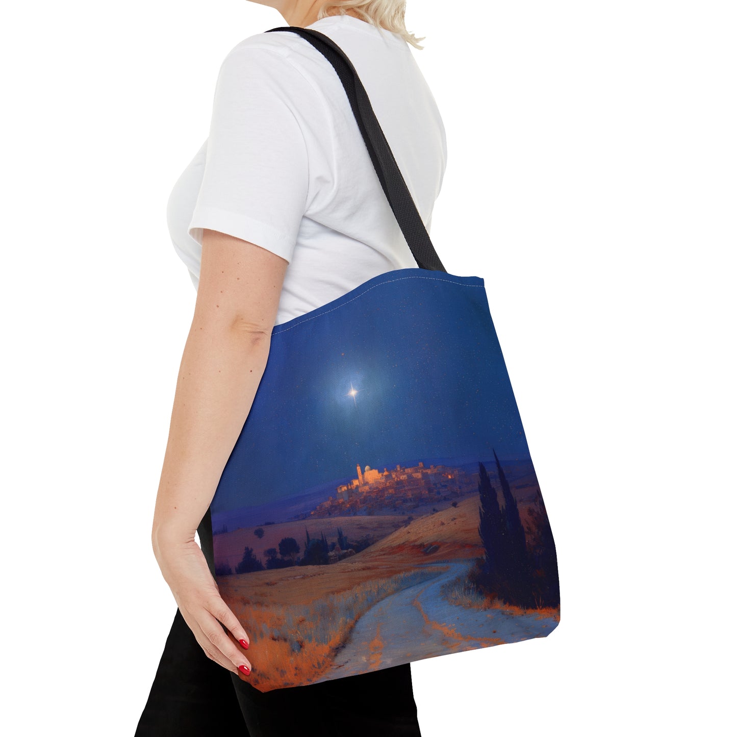 Bethlehem Wrapped in the Light of His Coming Tote Bag - Large Medium Small Faith Art Bag - Catholic Faith Purse - Double Sided