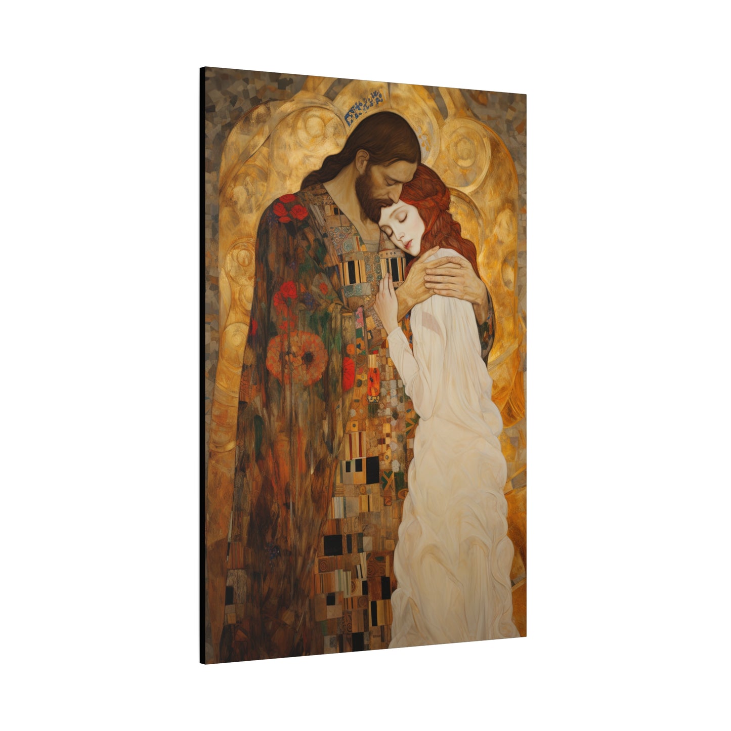 Christ Embracing Mary Magdalene Museum Wrapped Canvas - Sanctified Souls Print -Based on Klimt's The Kiss - Religious Catholic Art