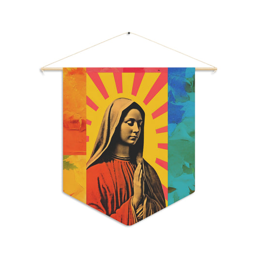 Radiant Mary Wall Banner / Wall Hanging / Pennant - Prayer room - Catholic Art - Saint Art - Large Saint Print - 18" x 21" - Virgin Mary Art