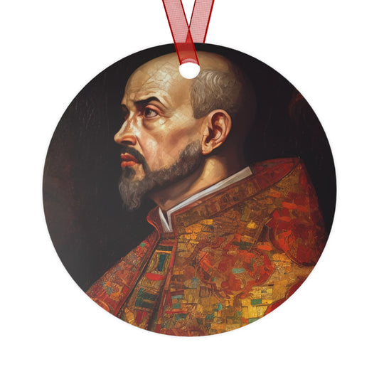 Saint Ignatius of Loyola Metal Ornament - Religious Holiday Christmas Ornament and Keepsake - Double sided - Prayer Ornament