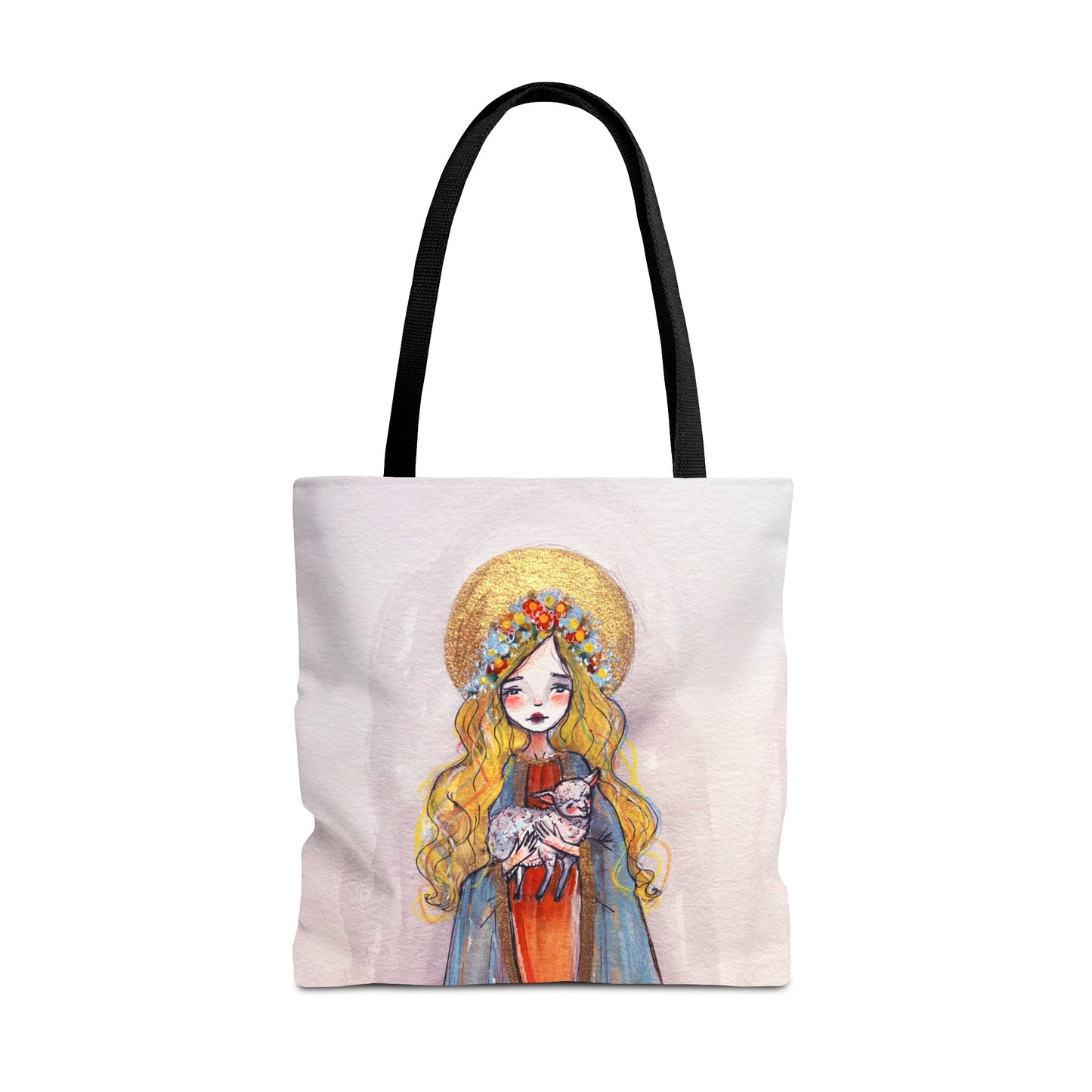 Saint Agnes of Rome Catholic Tote Bag | Christian Devotional Bag Hand-Drawn Sacred Art Tote | Sanctified Solocosmo Religious Tote