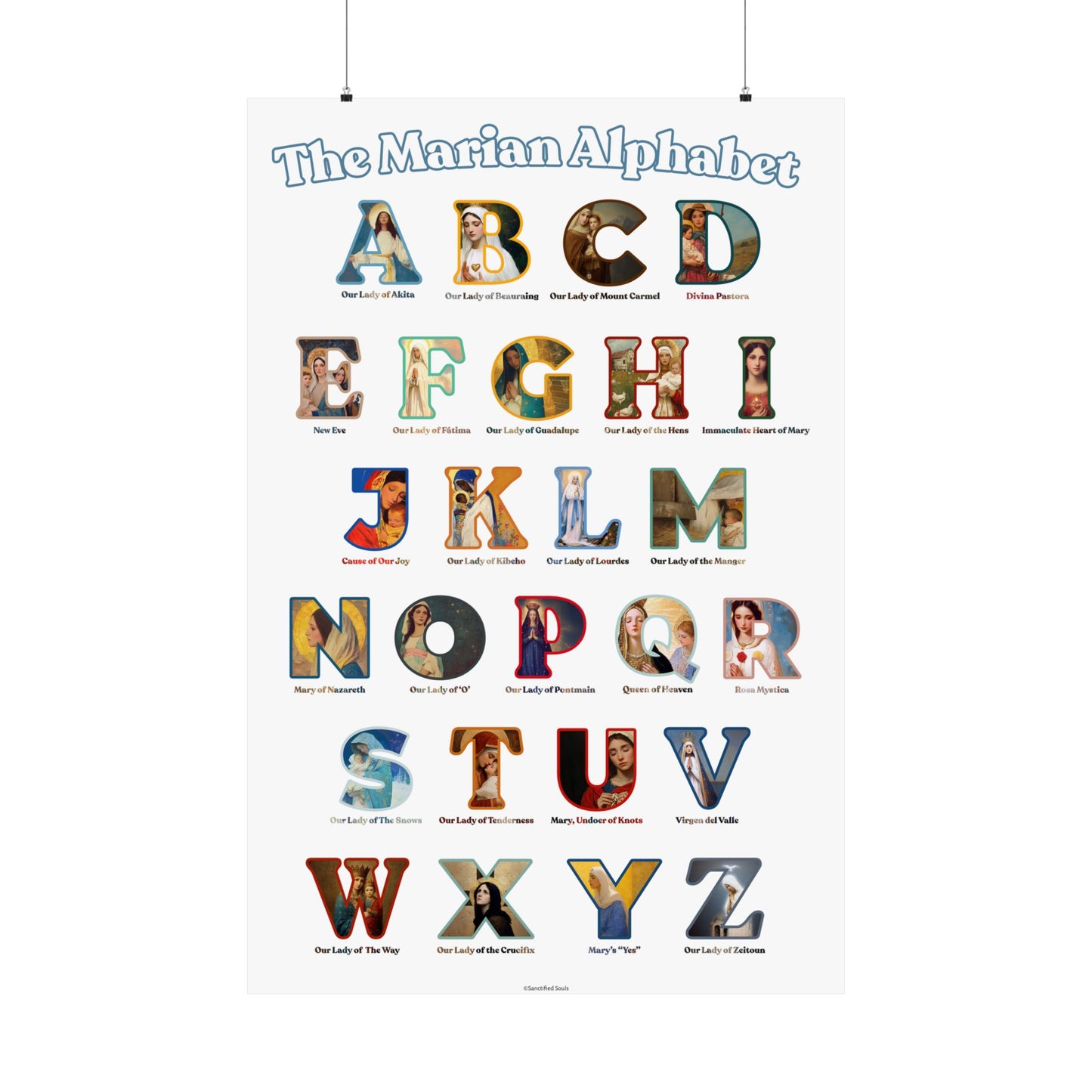 Catholic Marian Alphabet Poster - ABC Wall Art - Marian Titles Catholic Print - Catholic Nursery or Homeschool Faith Decor - Mother Mary Art