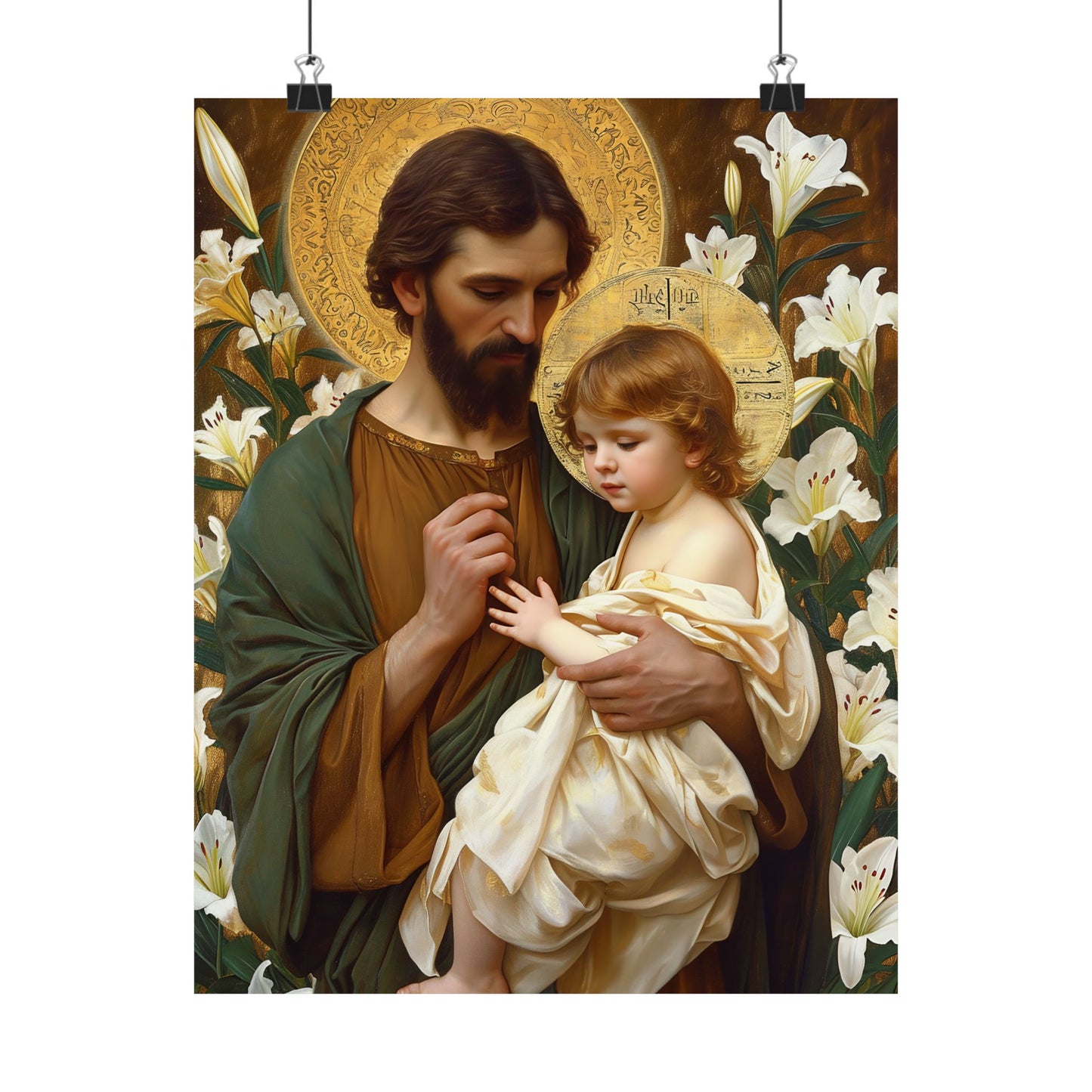 Saint Joseph and the Christ Child  - Sanctified Souls Print - Multiple Sizes - Premium Matte Vertical Posters