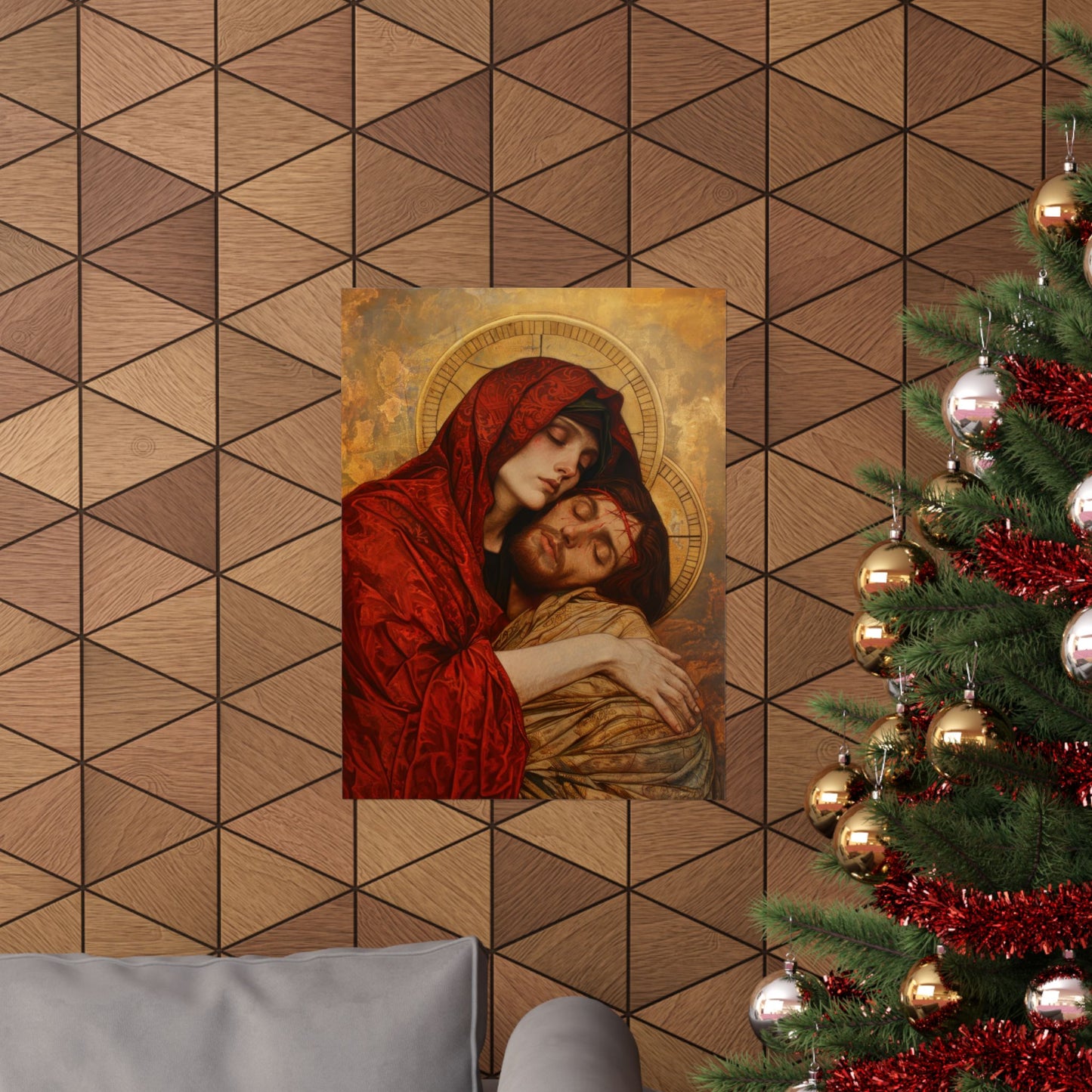 Eternal Sorrow - Mary's Mourning Beneath the Cross - Sanctified Souls Print - Multiple Sizes - Premium Posters - Catholic Art - Christian