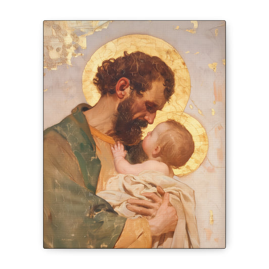 Saint Joseph, Pillar of the Holy Family - Museum Wrapped Canvas - Print - Religious Art for your Home - Christian print - Prayer Room