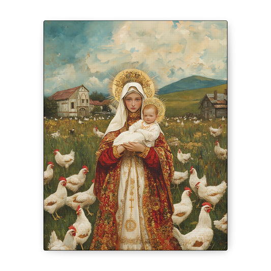 Our Lady of the Hens: Protector of the Humble Flock - Museum Wrapped Canvas - Print - Religious Art for your Home - Christian print