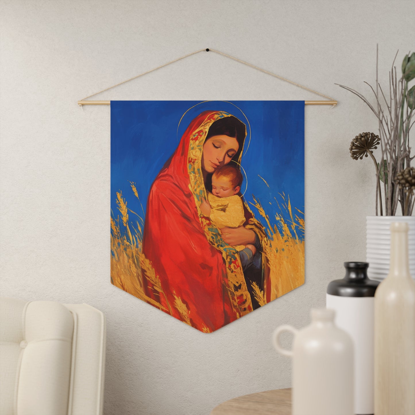 Our Lady of the Harvest Pennant / Banner / Wall Hanging - Prayer room art - 18" x 21" - Catholic - Large Banner