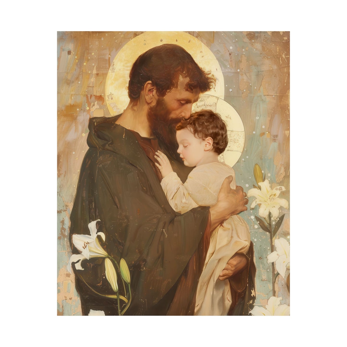 Saint Joseph and the Christ Child  - Sanctified Souls Print - Multiple Sizes - Premium Matte Vertical Posters