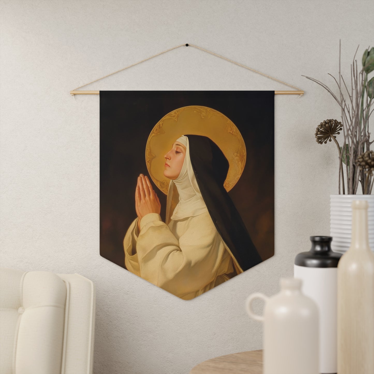 Saint Lutgardis Pennant / Banner / Wall Hanging - Prayer room art - 18" x 21" - Catholic prayer Religious Christian Gift