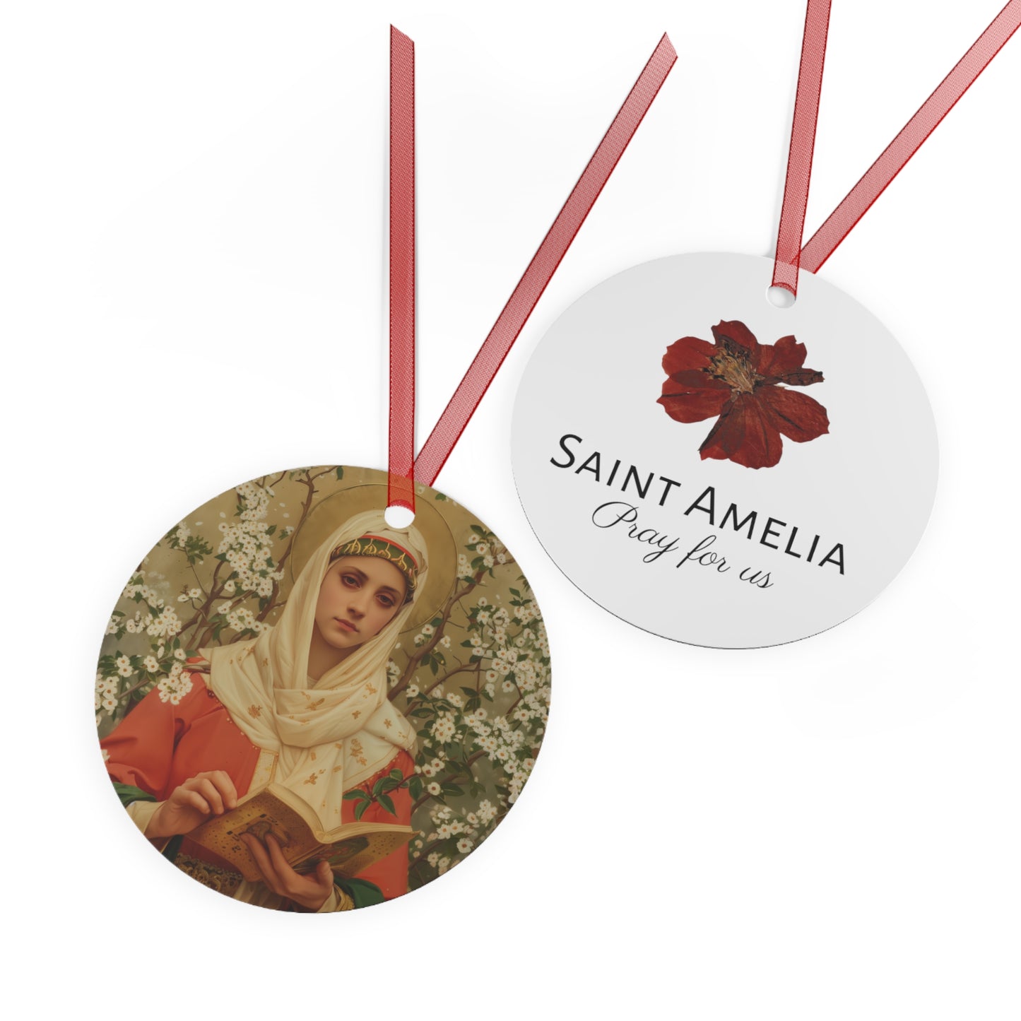 Saint Amelia / Saint Amalberga Metal Ornament - Religious Holiday Christmas Ornament and Keepsake - Catholic Keepsake