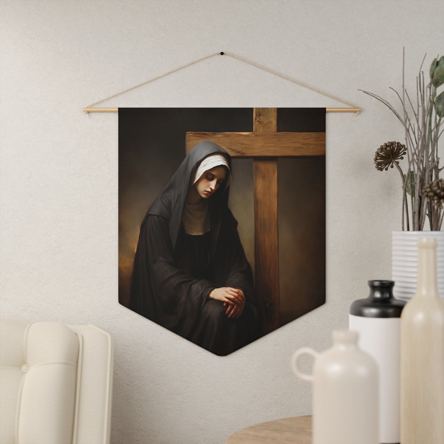 Saint Clare of Montefalco Wall Banner / Wall Hanging / Pennant - Prayer room art - Catholic Home -  18" x 21"