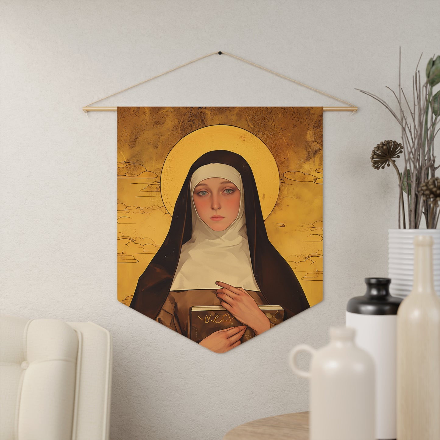 Saint Catherine of Bologna Pennant / Banner / Wall Hanging - Prayer room art - 18" x 21" - Catholic prayer Religious Christian Gift