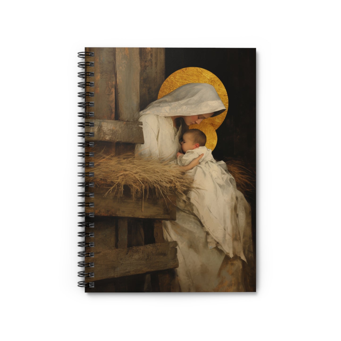 Our Lady of the Manger - Mother Mary and the Christ Child  - Sanctified Souls Art - Religious Based Notebook - Spiral Notebook