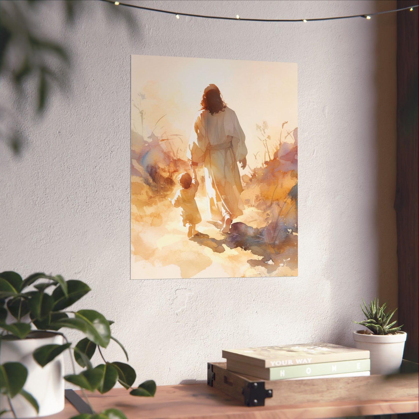 Jesus Guiding a Child in Faith - Christ and Child Poster Print - Sanctified Souls Print - Catholic Art - Christian painting