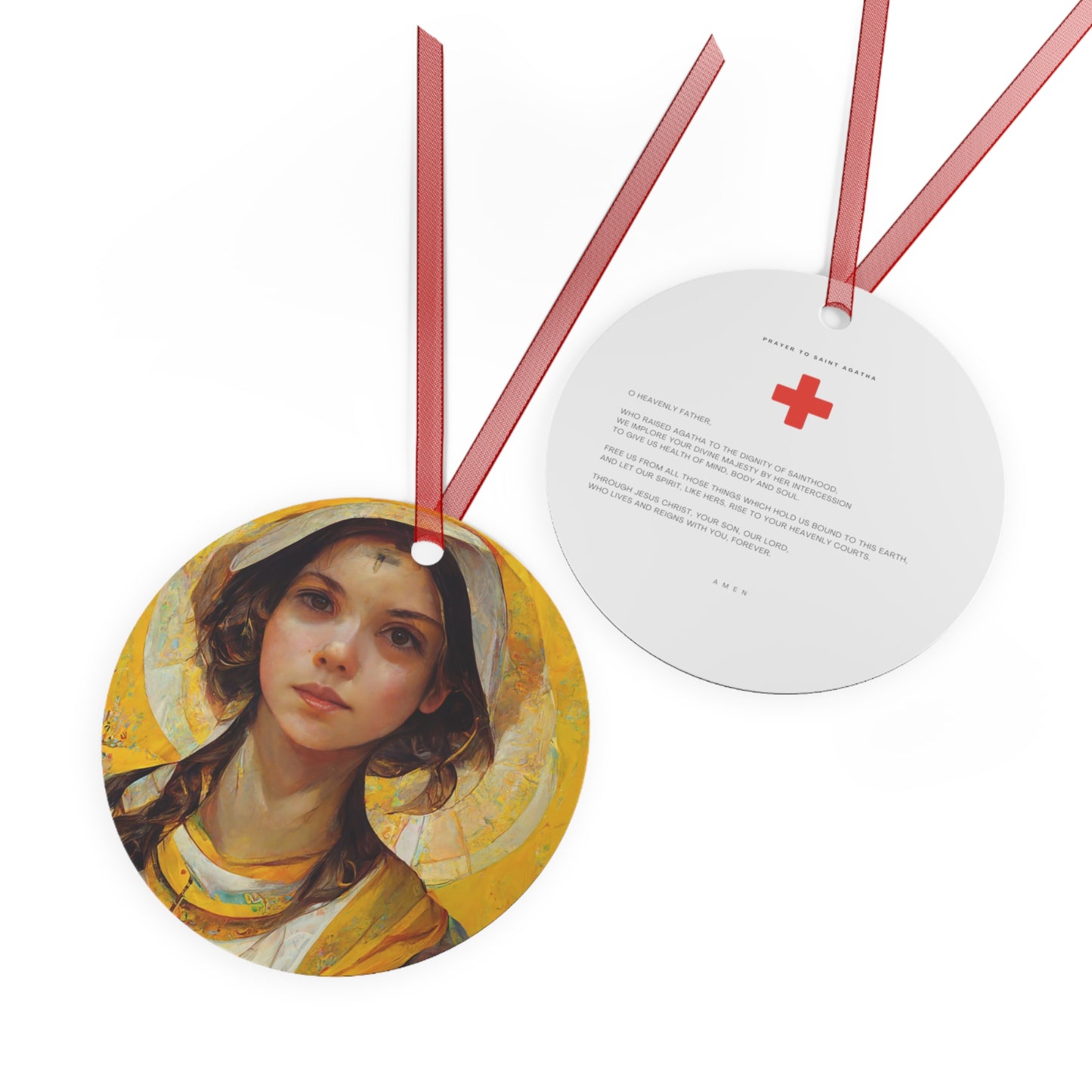 Saint Agatha Metal Ornament - Religious Holiday Christmas Ornament and Keepsake - Double sided Keepsake Religious Ornament