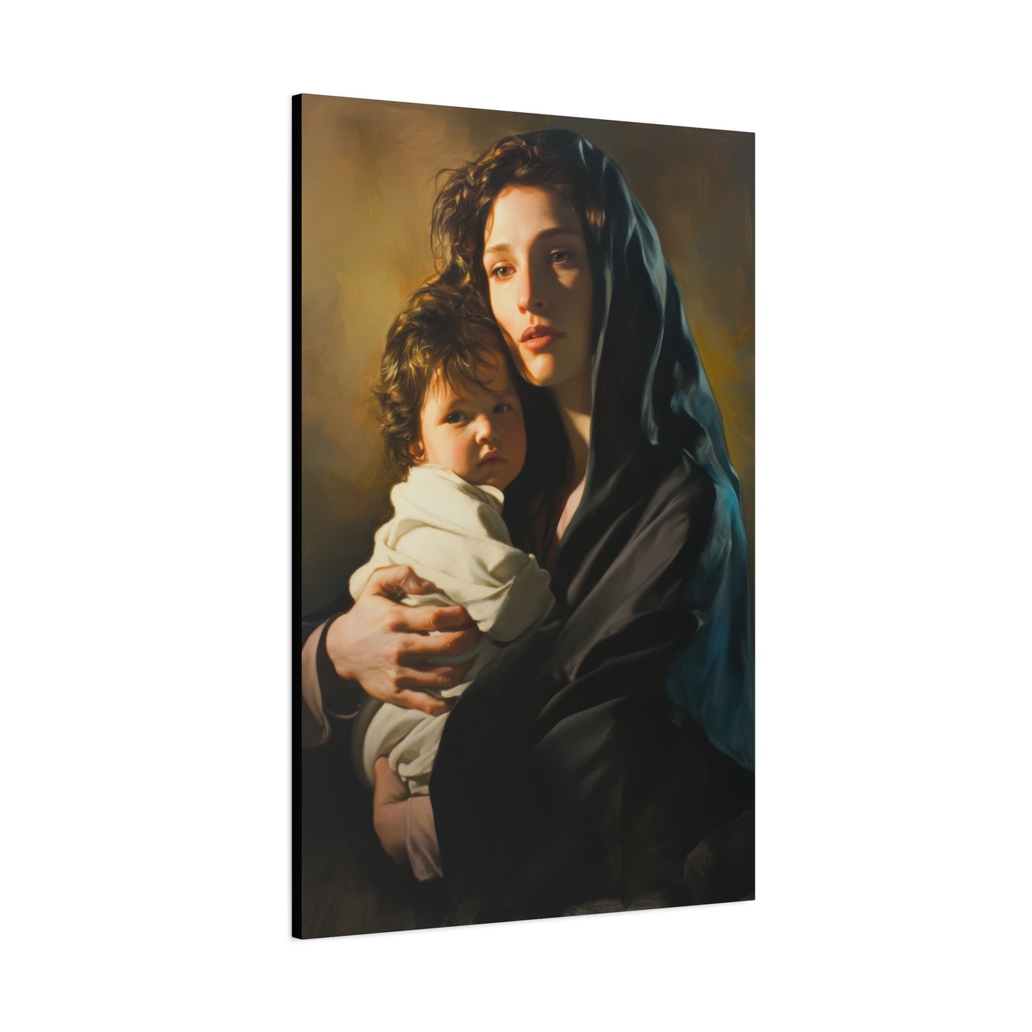 A mother's Gentle Embrace - Mary and The Christ Child - Museum Wrapped Canvas - Print - Religious Art for your Home - Catholic Saint Art