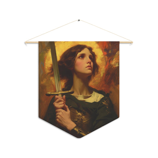 Portrait of Saint Joan of Arc Wall Banner / Wall Hanging - Prayer room art - Catholic Home Art - Large Saint Art - 18" x 21"