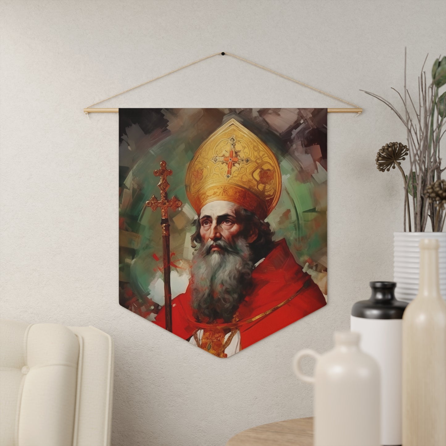 Saint Eusebius of Vercelli Wall Banner / Wall Hanging - Prayer room art - Catholic Home Art - Large Saint Art - 18" x 21"