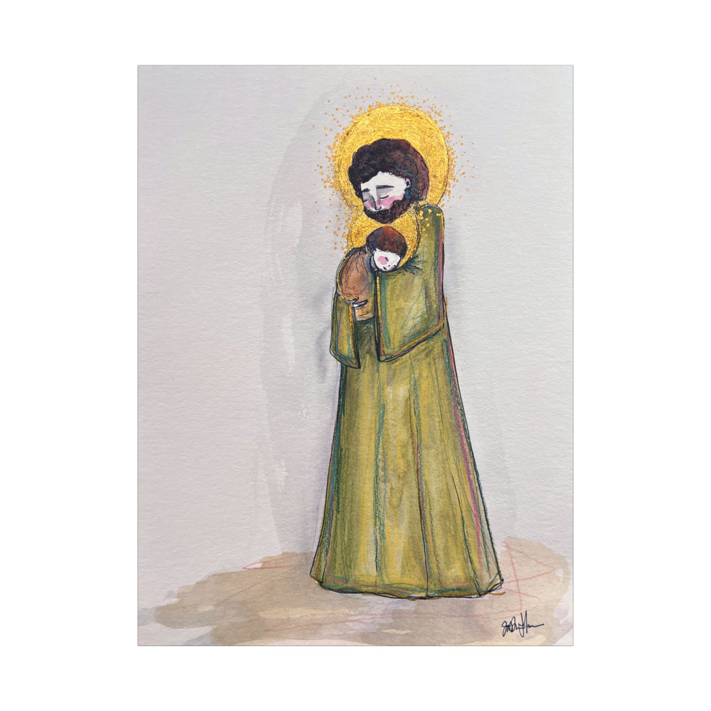 Saint Joseph and Child Jesus Catholic Canvas Print | Hand-Drawn Watercolor Sacred Art | Christian Devotional Wall Art
