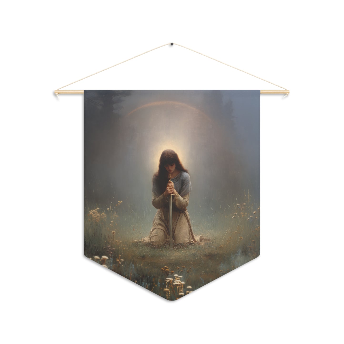 Saint Joan of Arc Pennant / Banner / Wall Hanging - Prayer room art - 18" x 21" - Catholic - Large Banner