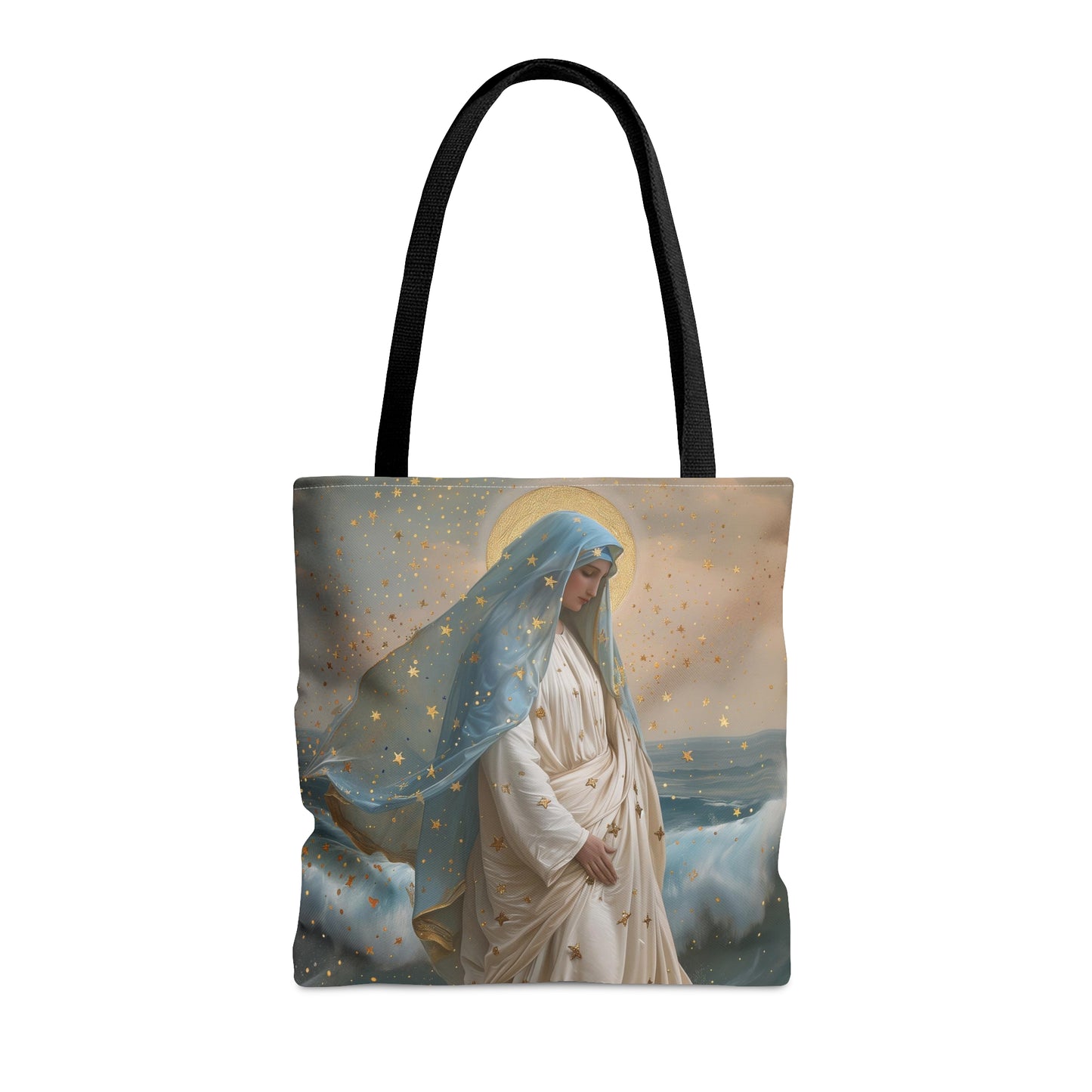 Ocean's Embrace - Devotion to Our Lady Star of the Sea Tote Bag - Large Medium Small Faith Art Bag - Re usable Tote Purse - Double Sided