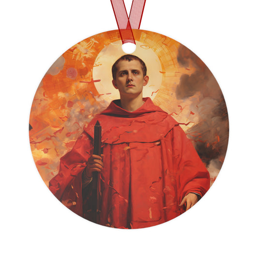 Saint Lawrence Deacon and Martyr Metal Ornament - Religious Holiday Christmas Ornament and Keepsake - Double sided - Prayer Ornament