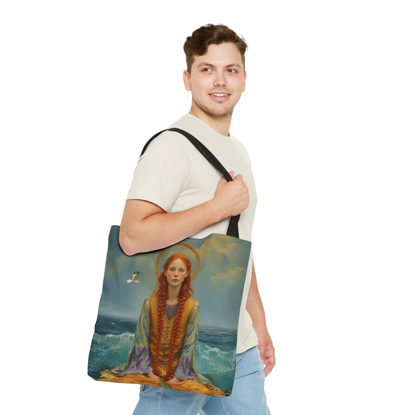 Saint Ia of Cornwall Tote Bag - Large Medium Small Faith Art Bag - Carry all reusable Art purse - Double Sided - Religious Saint Art