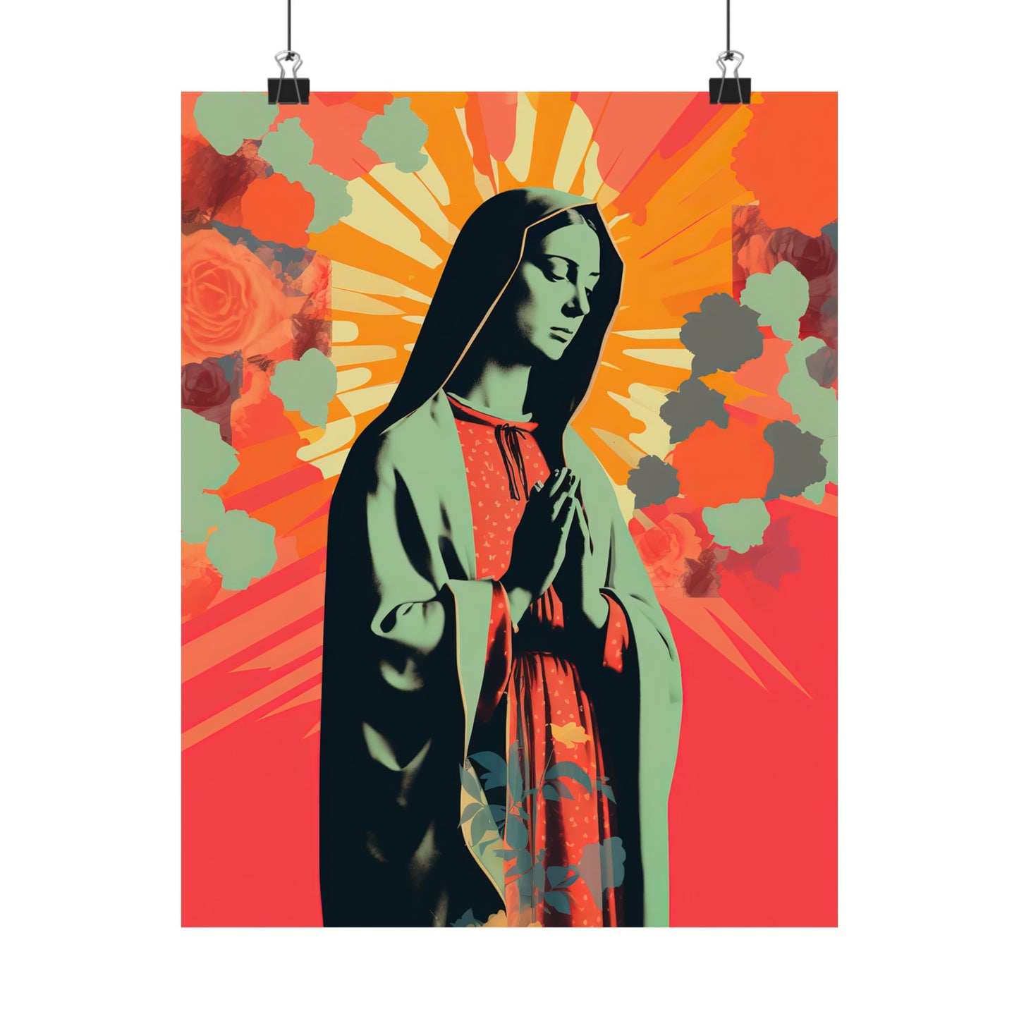 Queen of Heaven : Mother Mary in Prayer - Sanctified Souls Print - Multiple Sizes - Premium Matte Vertical Posters - Virgin Mary