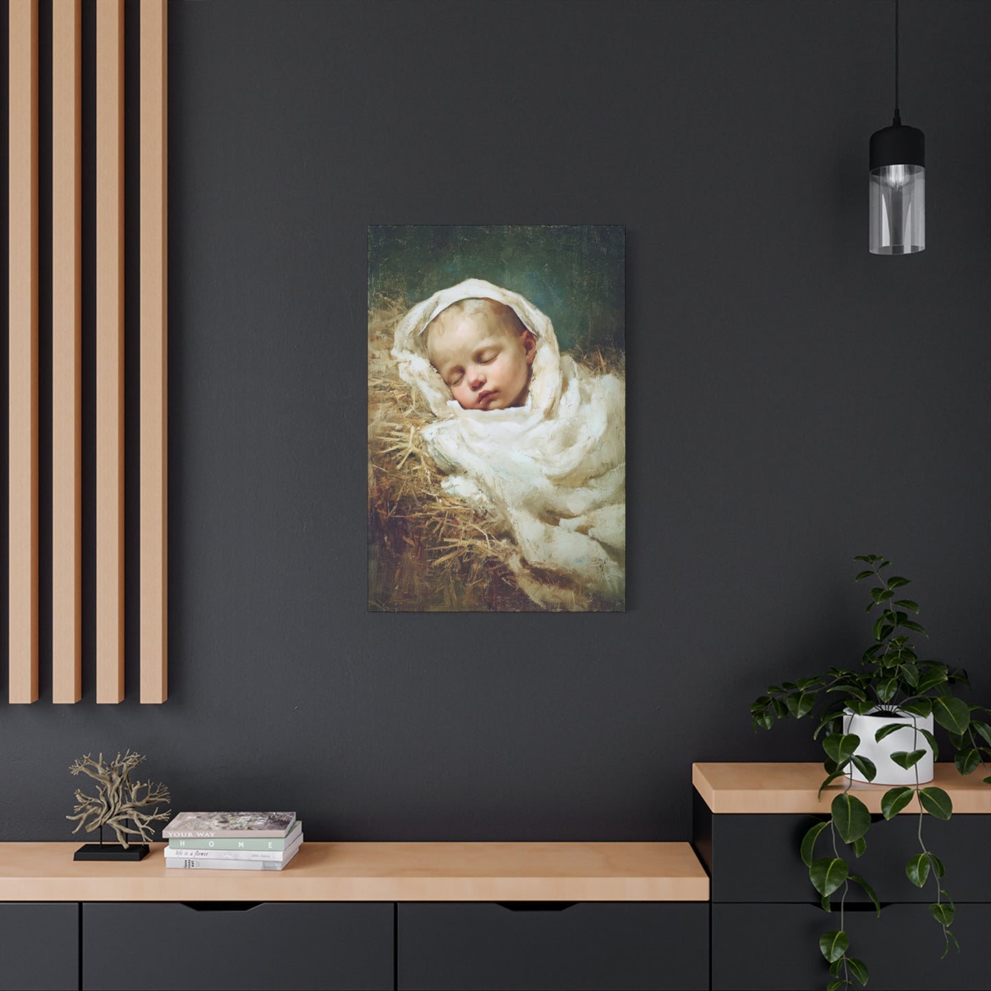 The Christ Child Resting in the Silence of the Manger - Gallery Wrapped Canvas - Print - Religious Art for your Home - Catholic Art Print