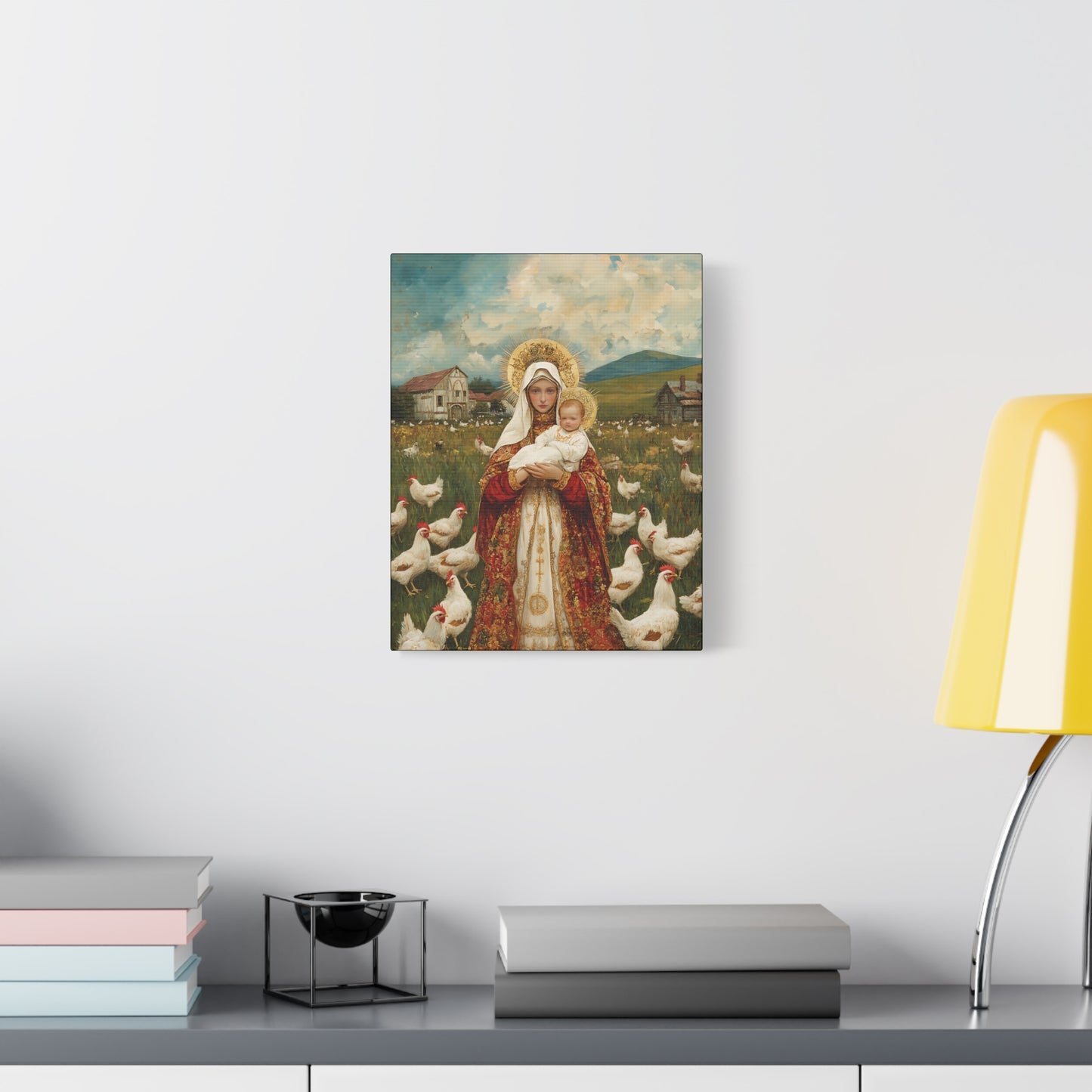 Our Lady of the Hens: Protector of the Humble Flock - Museum Wrapped Canvas - Print - Religious Art for your Home - Christian print