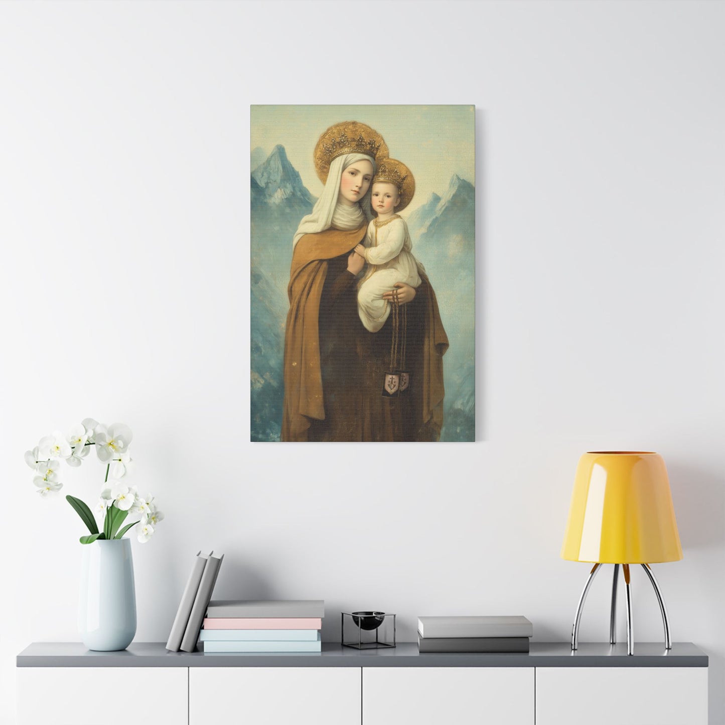 The Gift of the Scapular - Our Lady of Mount Carmel Wrapped Canvas Print - Multiple Sizes - Catholic Home art Matte Canvas, Stretched