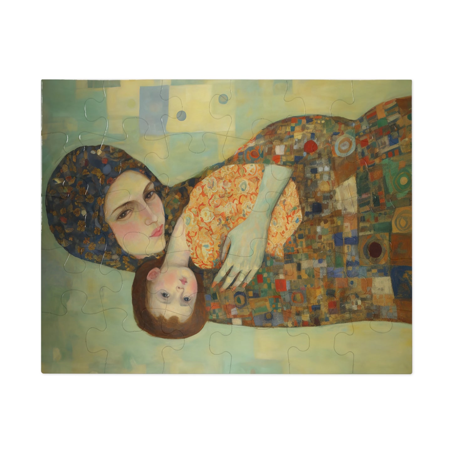 Cherished Blessing - Mary with Her Son - Based on Gustav Klimt's The Kiss - Religious Jigsaw Puzzle (30, 110, 252, 500,1000-Piece)