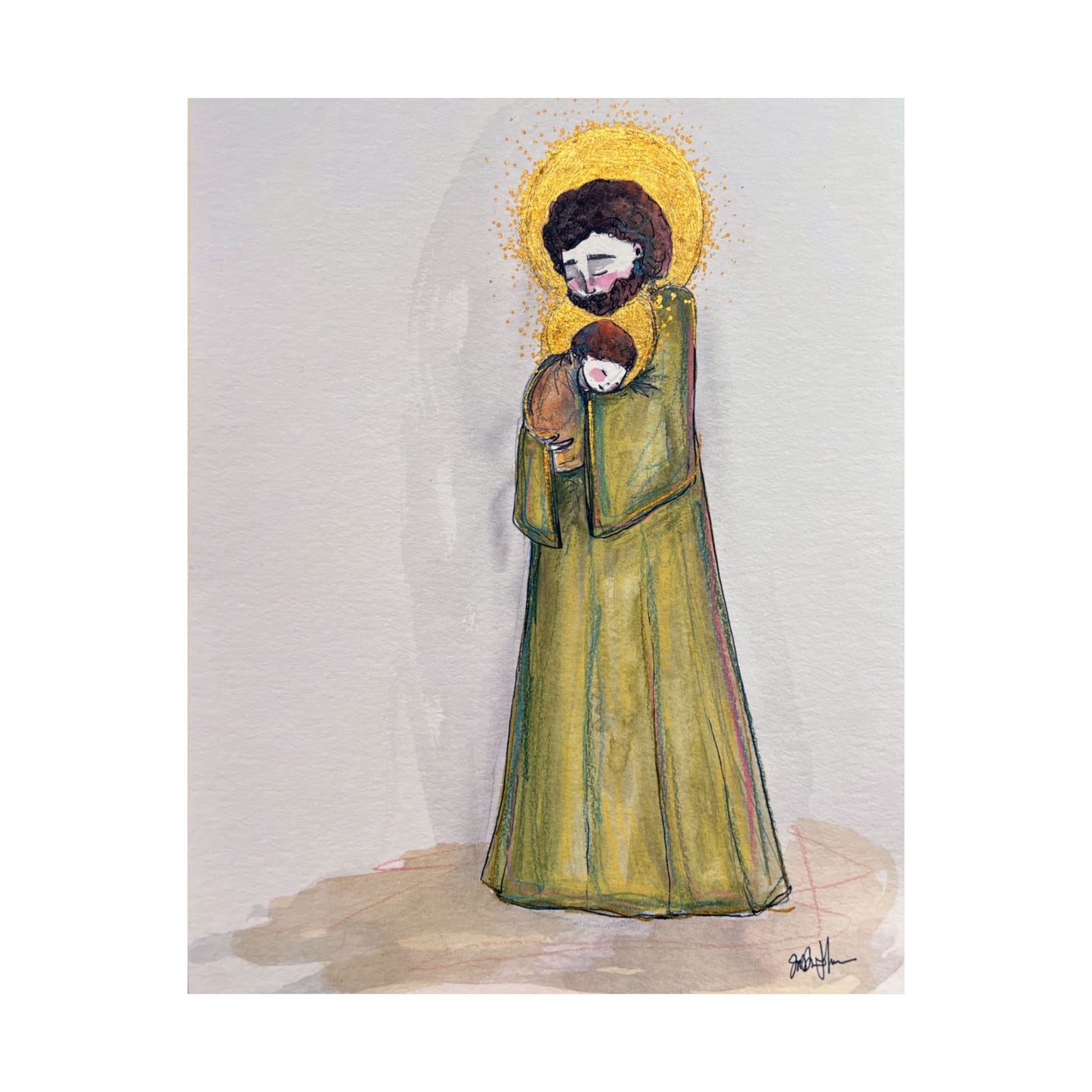 Saint Joseph and Child Jesus Catholic Art Print | Hand-Drawn Watercolor Sacred Artwork | Christian Devotional Wall Art