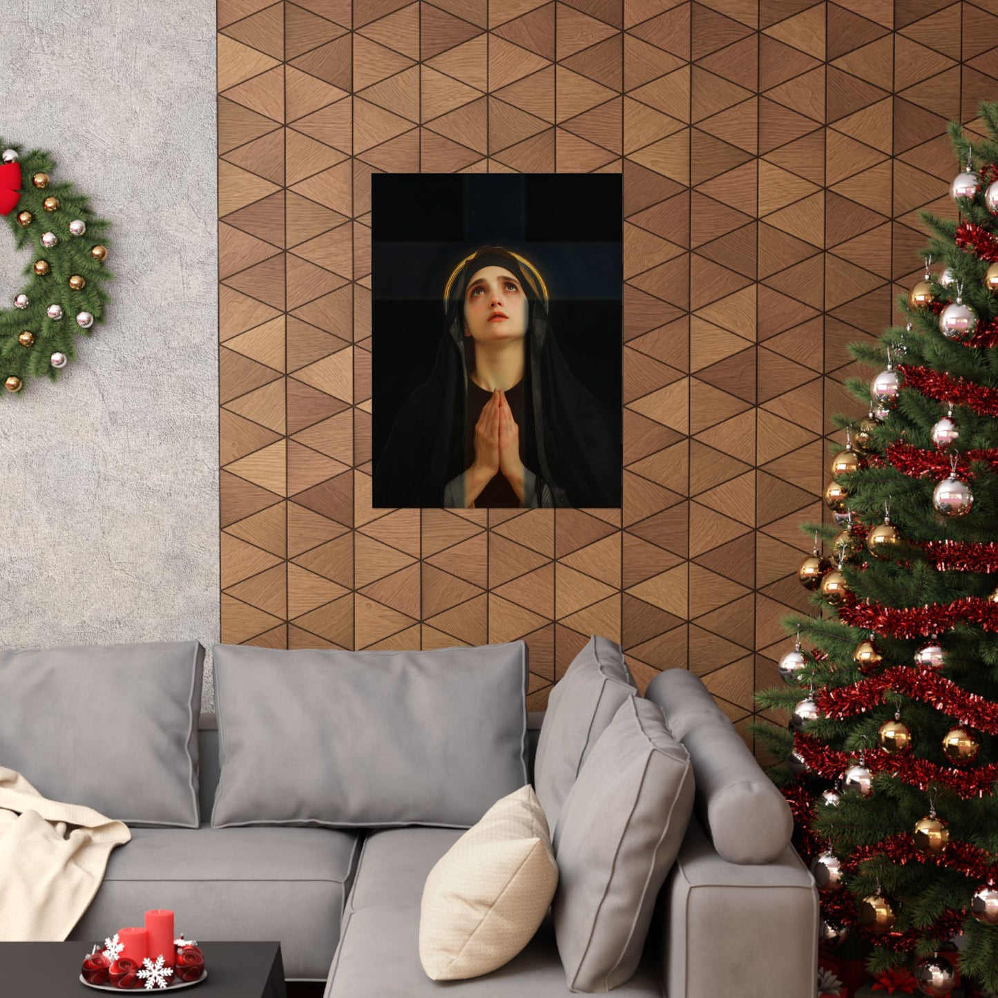Our Lady of the Cross - Mother Mary  - Our Lady of the Crucifix - Marian Art  - Sanctified Souls Print - Multiple Sizes - Premium Posters