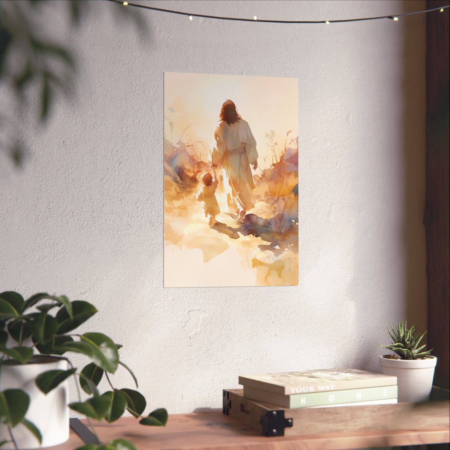 Jesus Guiding a Child in Faith - Christ and Child Poster Print - Sanctified Souls Print - Catholic Art - Christian painting