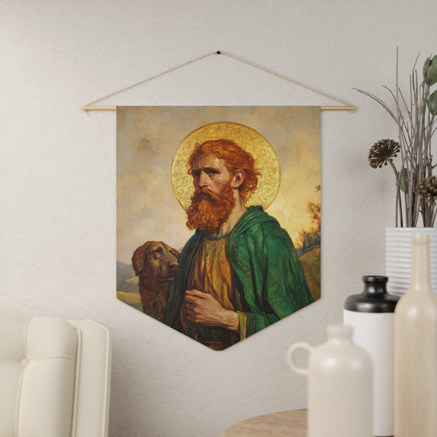 Saint Andrew the Scot Pennant / Banner / Wall Hanging - Prayer room art - 18" x 21" - Catholic prayer Religious - Large Banner