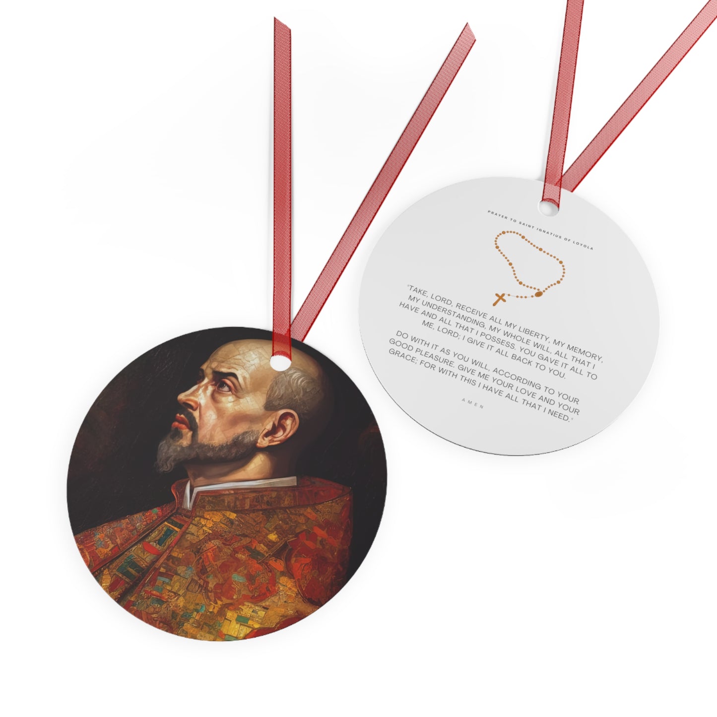 Saint Ignatius of Loyola Metal Ornament - Religious Holiday Christmas Ornament and Keepsake - Double sided - Prayer Ornament