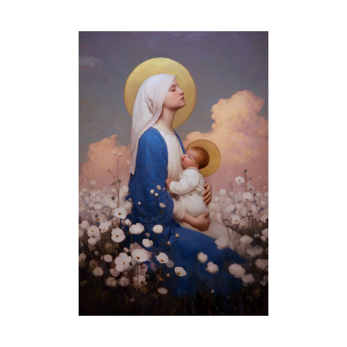 Our Lady Among the Flowers -  Catholic Art - Multiple Sizes - Premium Posters - Catholic Art - Christian Home - Catholic Saint Art