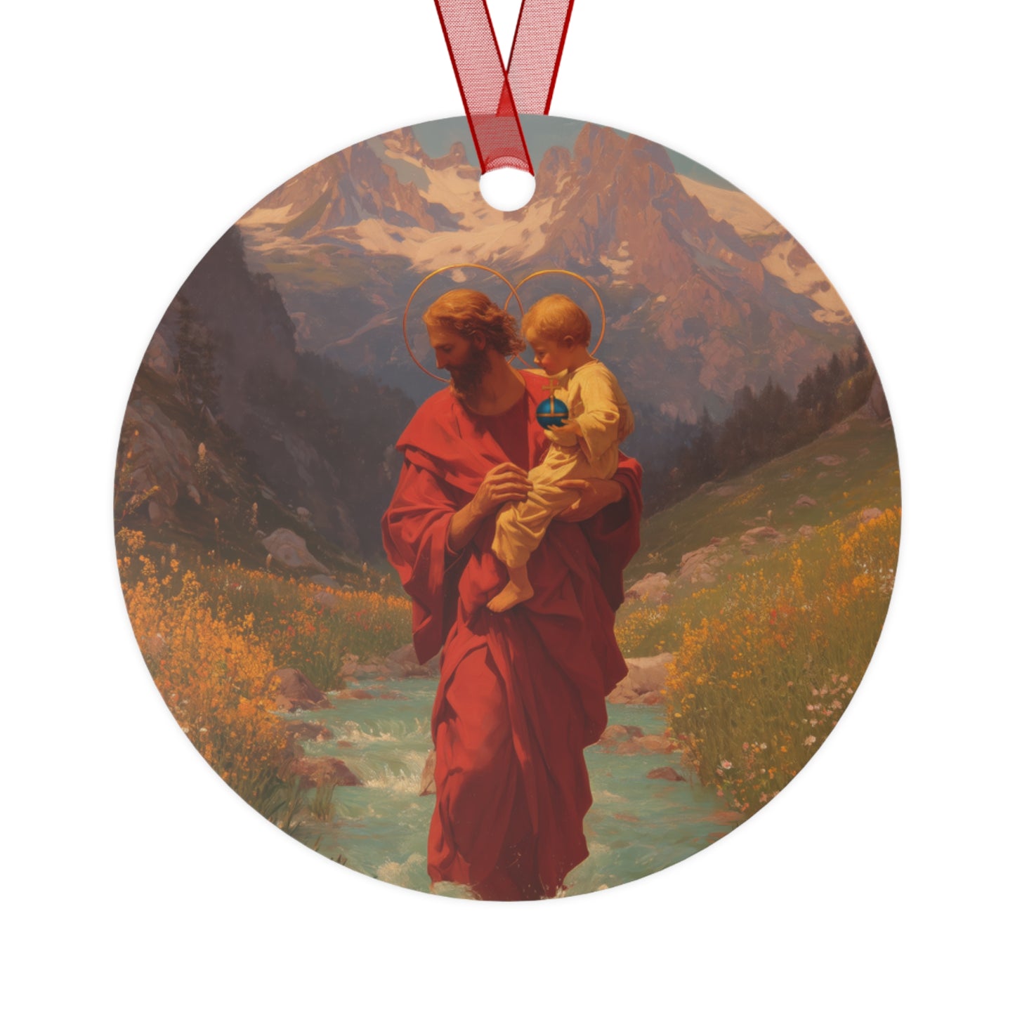 Saint Christopher Metal Ornament - Religious Holiday Christmas Ornament and Keepsake - Prayer Ornament