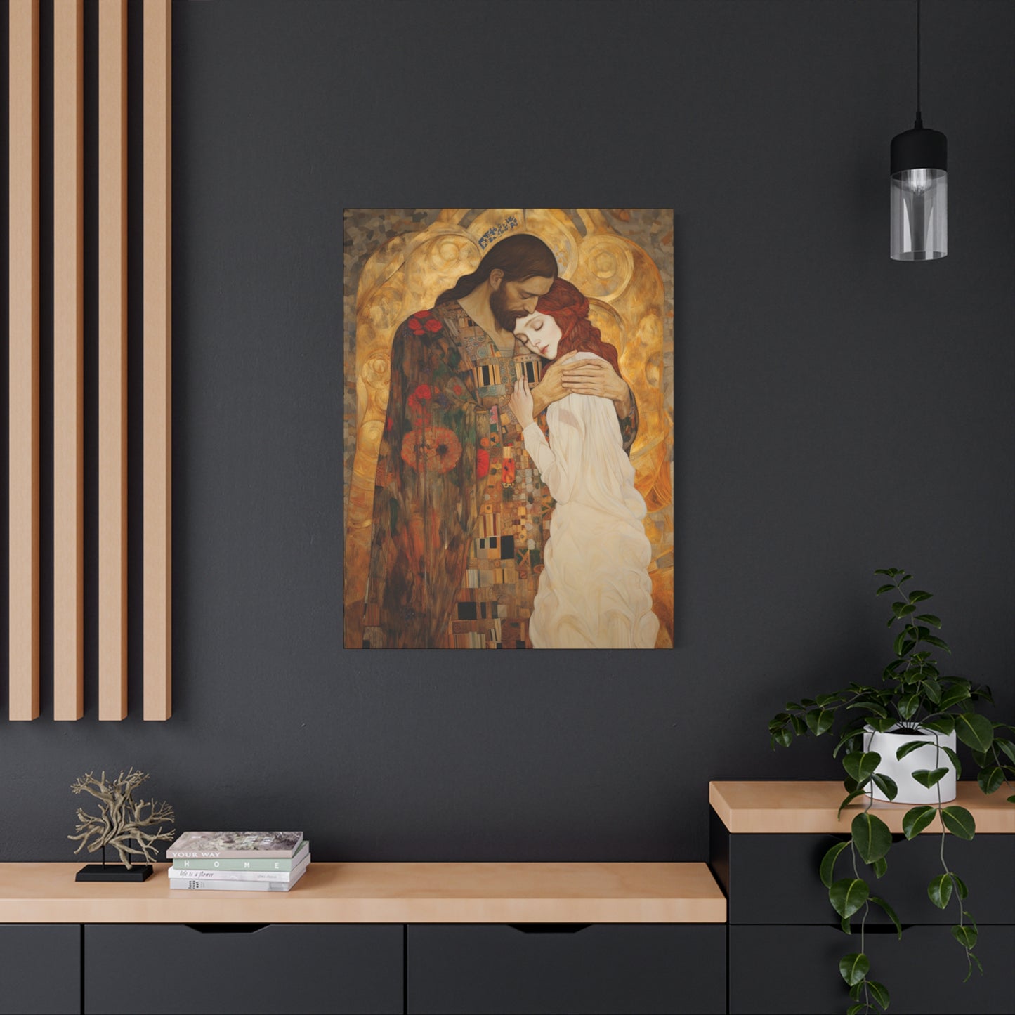 Christ Embracing Mary Magdalene Museum Wrapped Canvas - Sanctified Souls Print -Based on Klimt's The Kiss - Religious Catholic Art