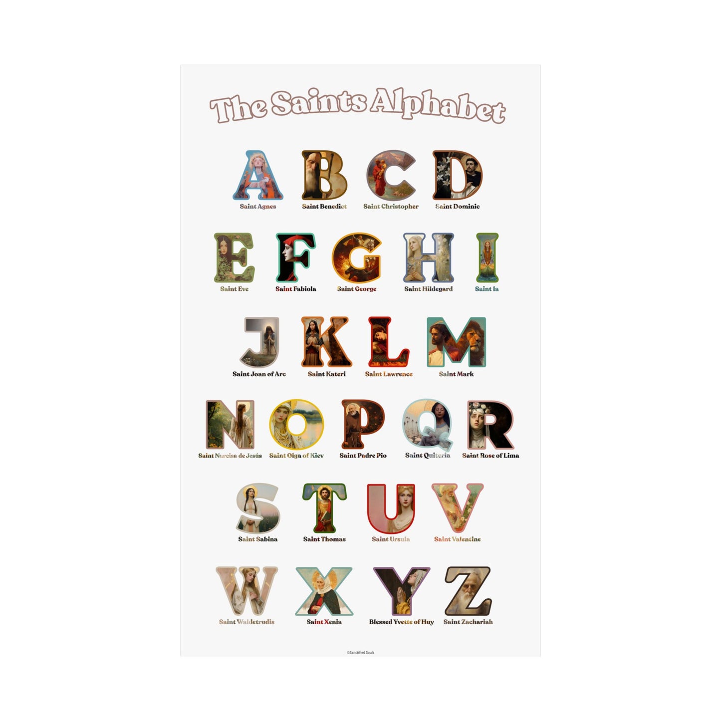 Catholic Saints ABC Print - Alphabet Poster - A to Z Saints Wall Art - Catholic Saints Chart- Classroom / Homeschool - Saints of the Church