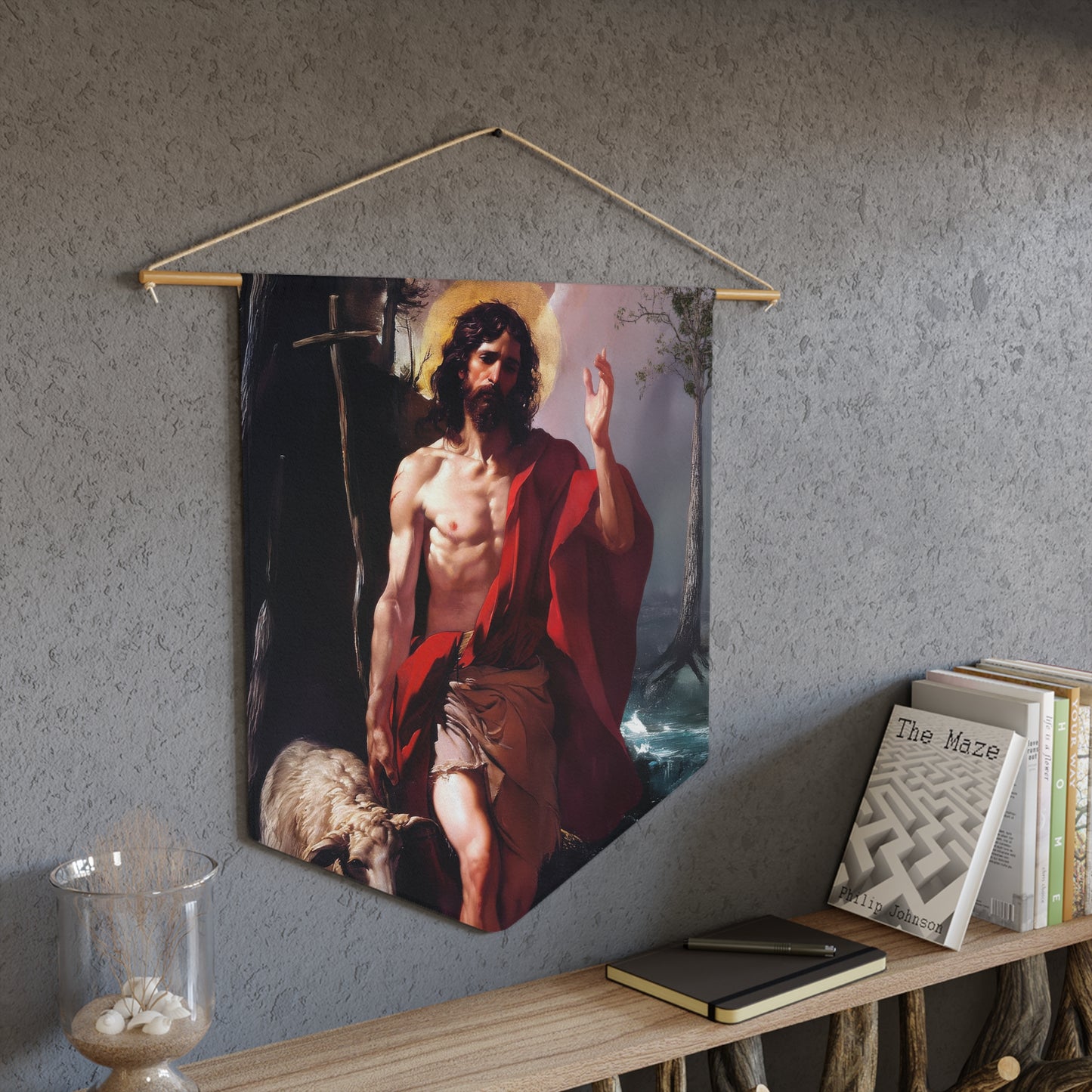 Saint John the Baptist Pennant / Banner / Wall Hanging - Prayer room art - 18" x 21" - Catholic - Large Banner