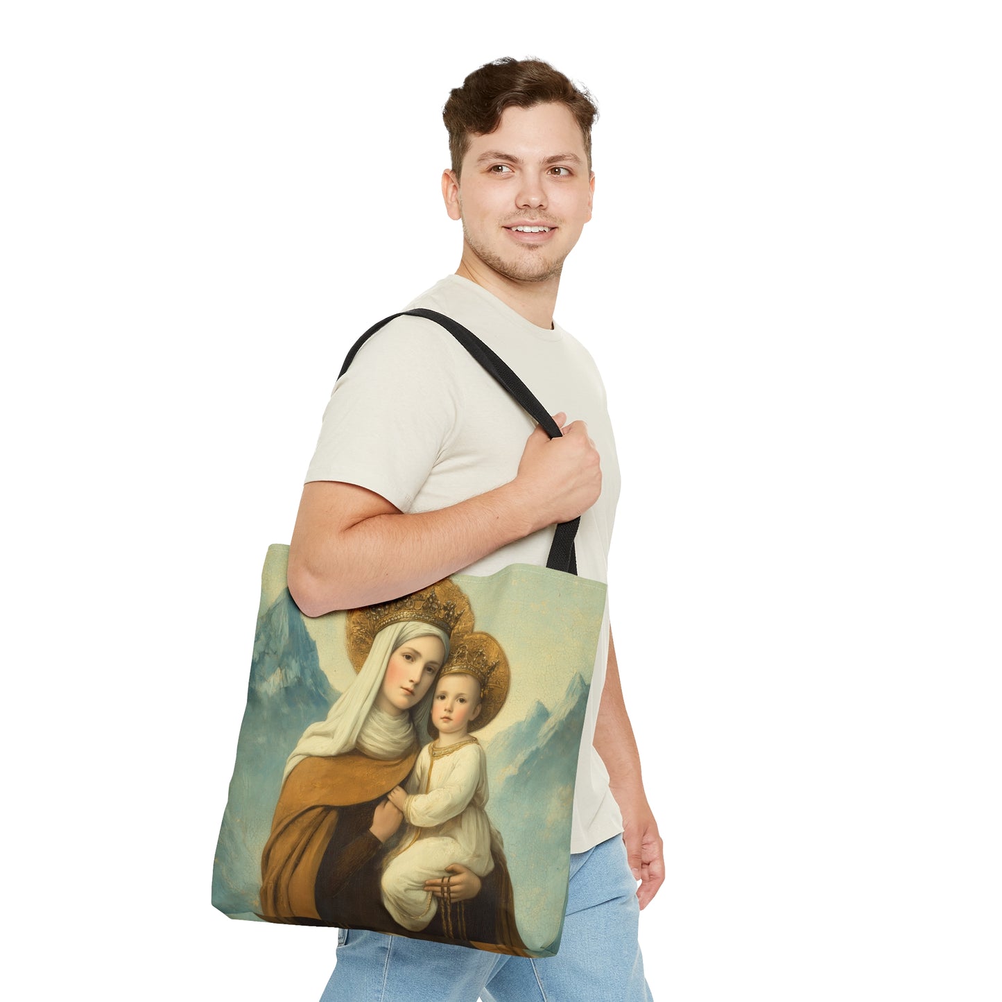 The Gift of the Scapular - Our Lady of Mount Carmel Tote Bag - Large Medium Small Faith Art Bag - Catholic Faith Purse - Double Sided