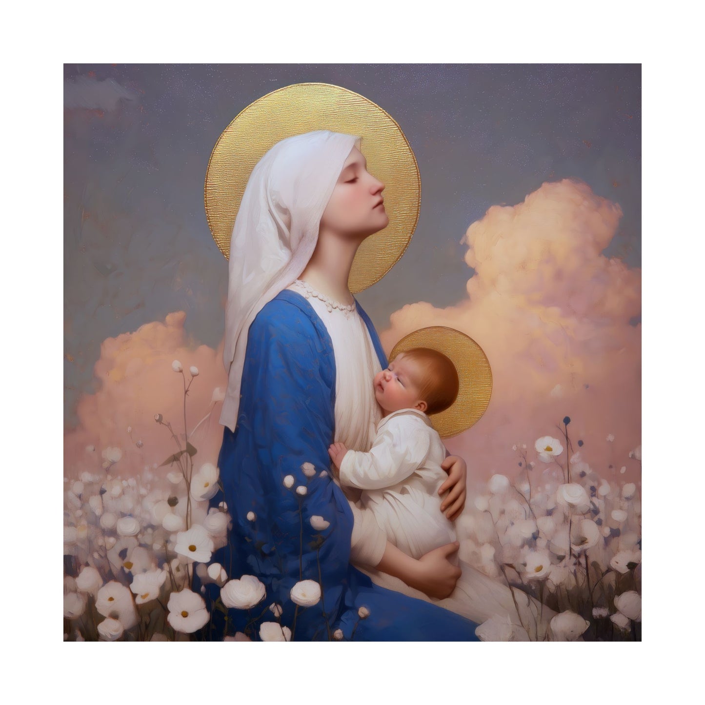 Our Lady Among the Flowers -  Catholic Art - Multiple Sizes - Premium Posters - Catholic Art - Christian Home - Catholic Saint Art