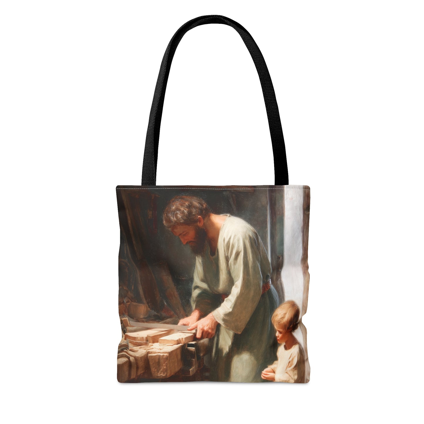 Saint Joseph the Worker Tote Bag - Large Medium Small Faith Art Bag - Catholic Faith Purse - Double Sided