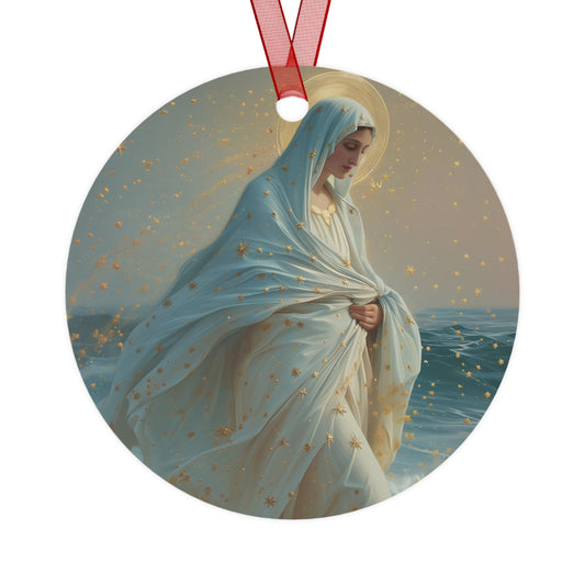 Guiding Light - Our Lady, Star of the Sea Metal Ornament - Religious Holiday Christmas Ornament and Keepsake - Double sided - Ornament
