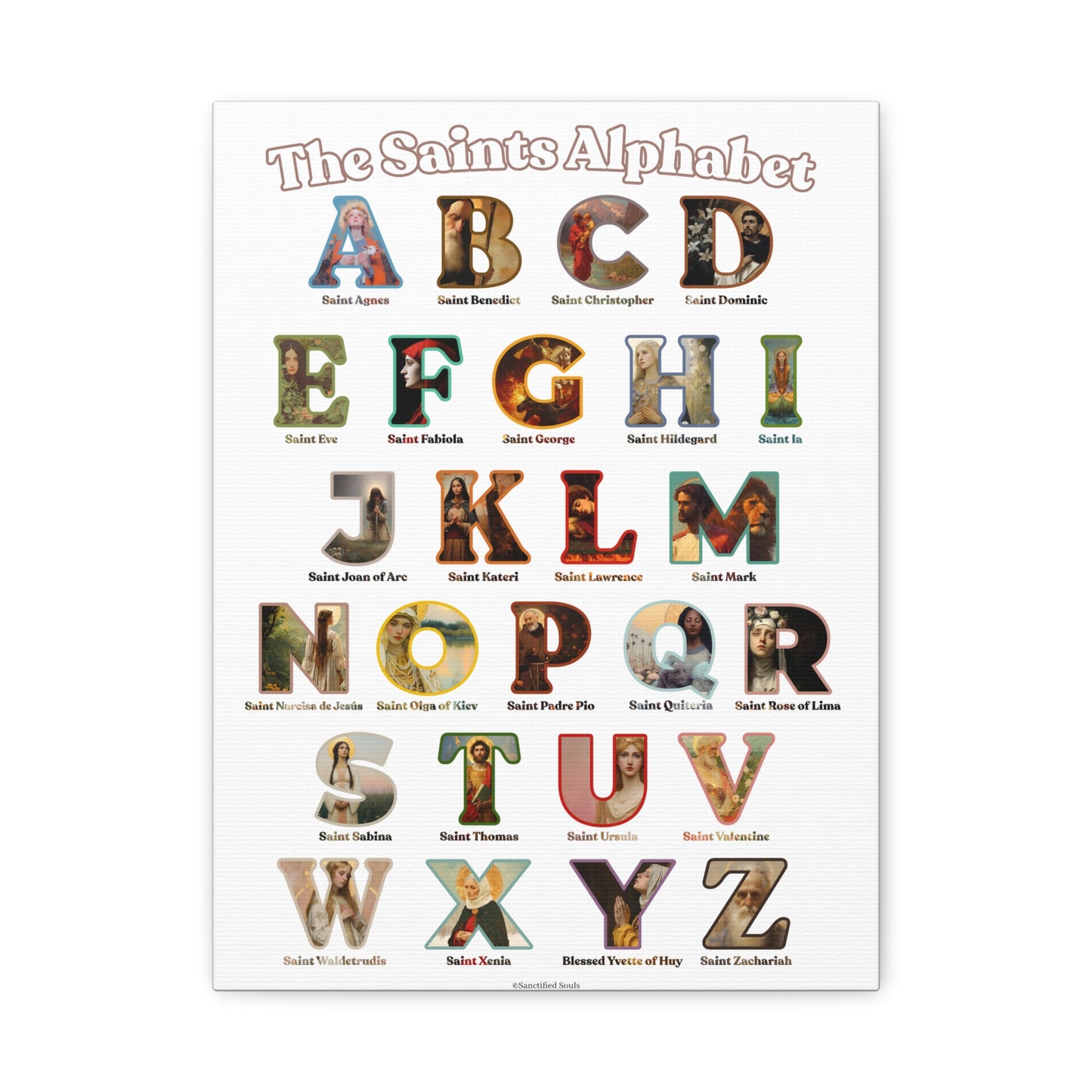 Catholic Saints ABC Alphabet Canvas - A to Z Saints Wall Art - Catholic Saints Chart - Catholic Nursery / Homeschool - Saints of the Church