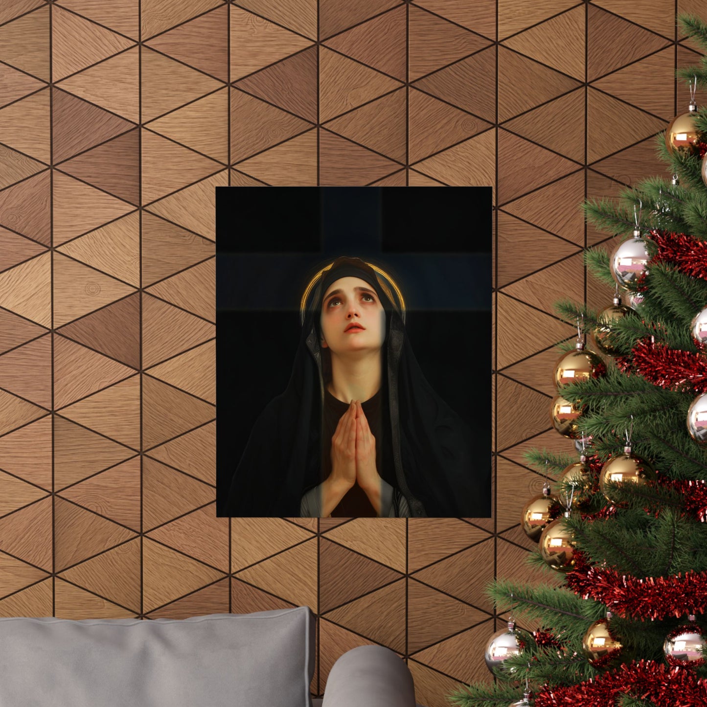 Our Lady of the Cross - Mother Mary  - Our Lady of the Crucifix - Marian Art  - Sanctified Souls Print - Multiple Sizes - Premium Posters